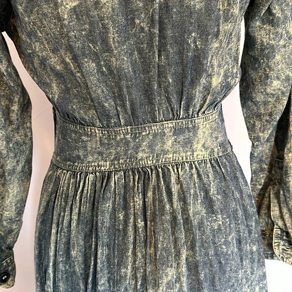 Acid Wash Cowgirl Boho Prairie Cinched Waist Full Skirt Dress EVC - Picture 7 of 8